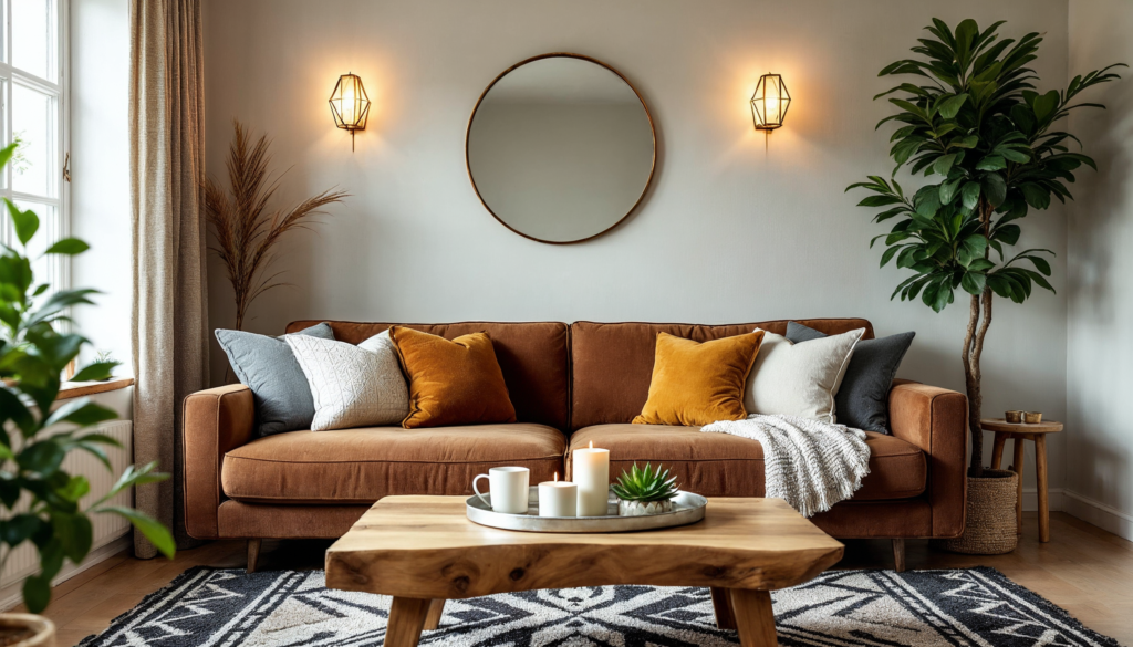 Decoración salón con tonos marrones